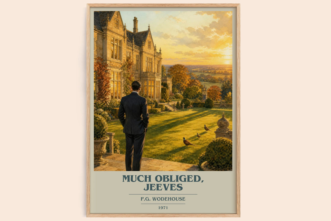 Much Obliged, Jeeves book cover book poster by P.G. Wodehouse – framed literary art print