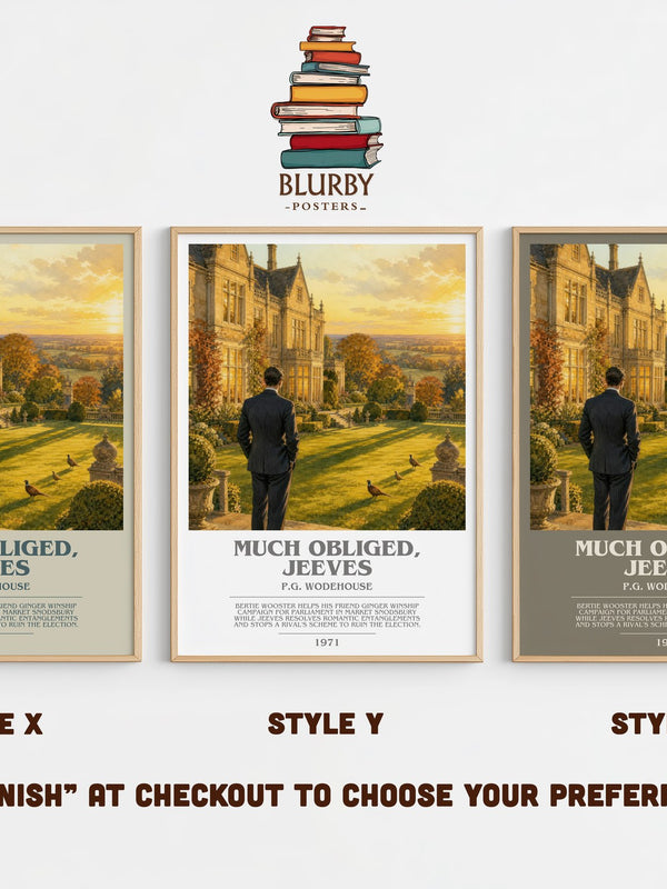Much Obliged, Jeeves bookish print in frame leaning in hallway – satire wall art