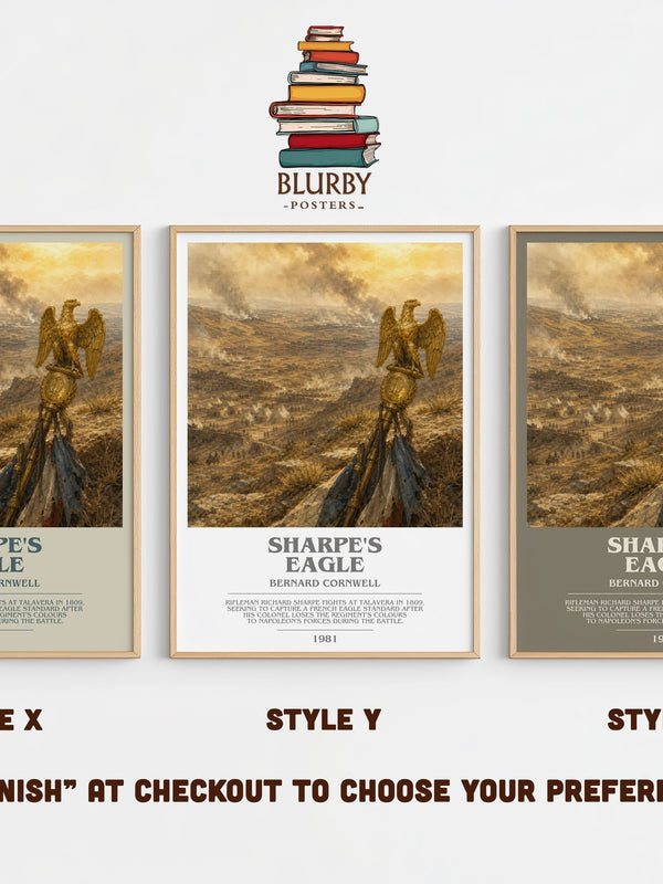 Sharpe's Eagle bookish print in frame leaning in hallway – historical fiction wall art