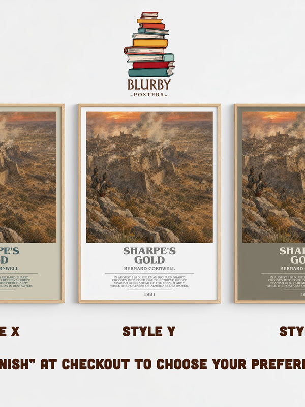 Sharpe's Gold bookish print in frame leaning in hallway – historical fiction wall art