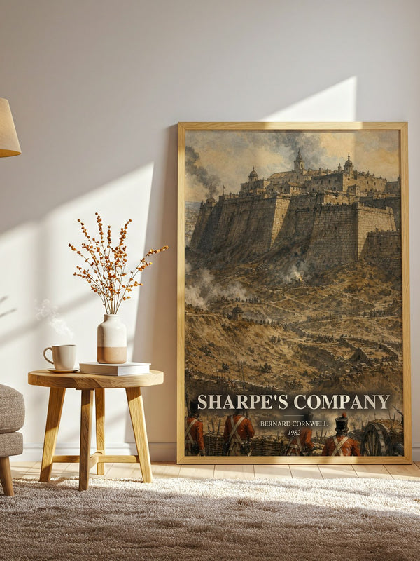 Sharpe's Company watercolour print in frame leaning in hallway – historical fiction wall art