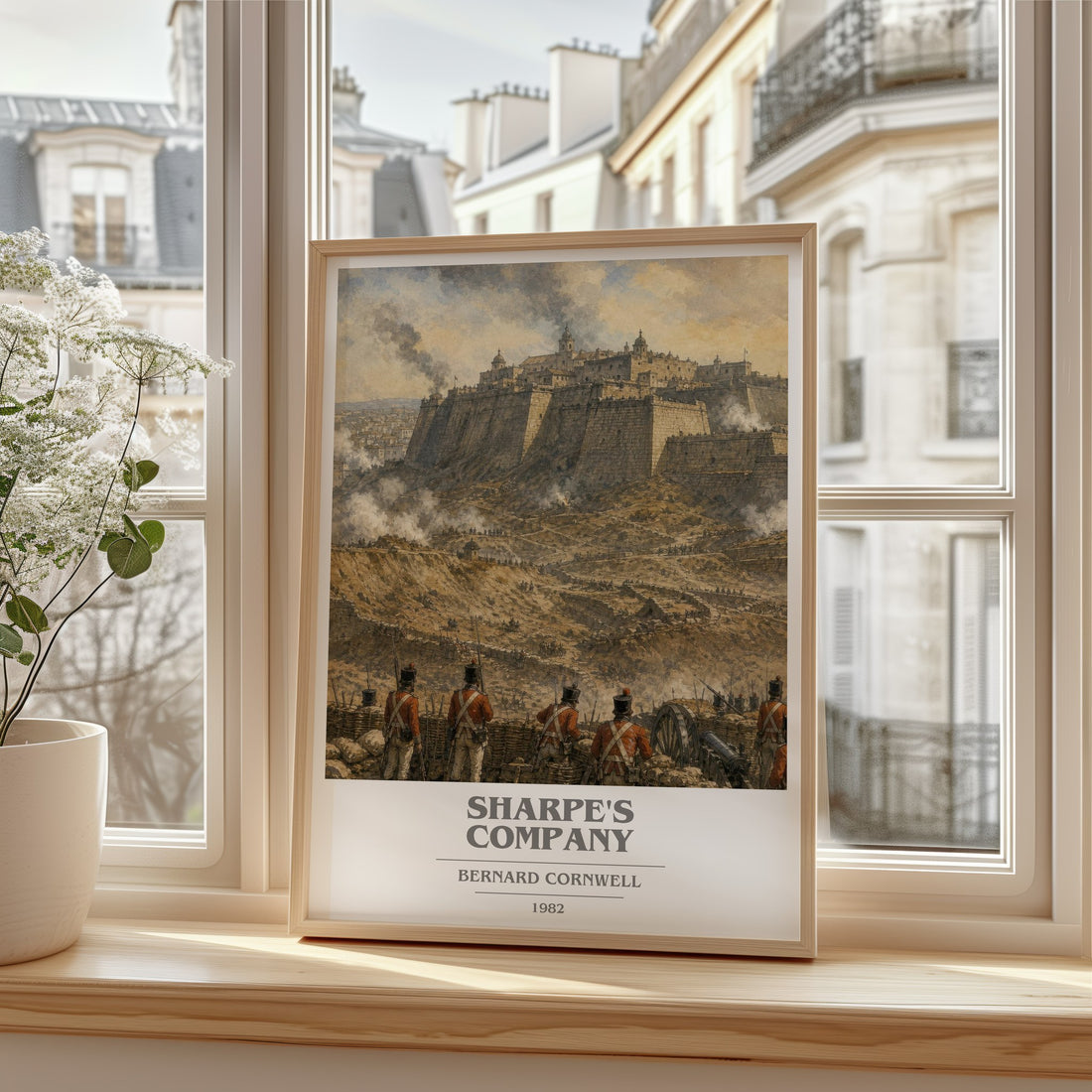 Sharpe's Company Book Cover Poster by Bernard Cornwell – framed print by a bright window