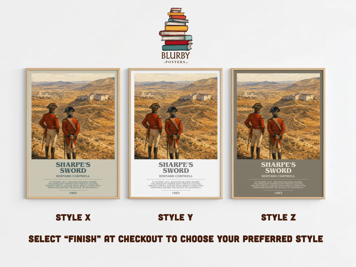 Sharpe's Sword bookish print in frame leaning in hallway – historical fiction wall art (mockup)