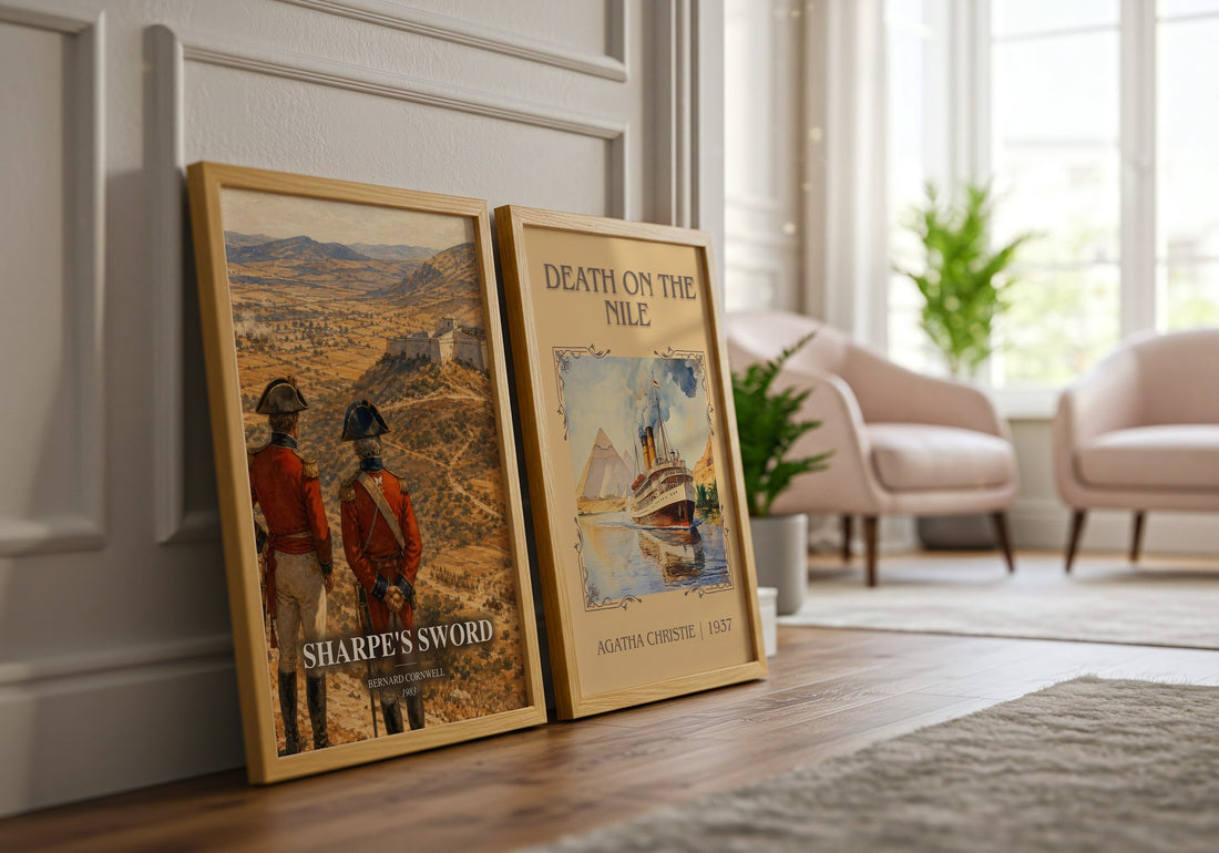 Sharpe's Sword watercolour print framed by window – literary home decor