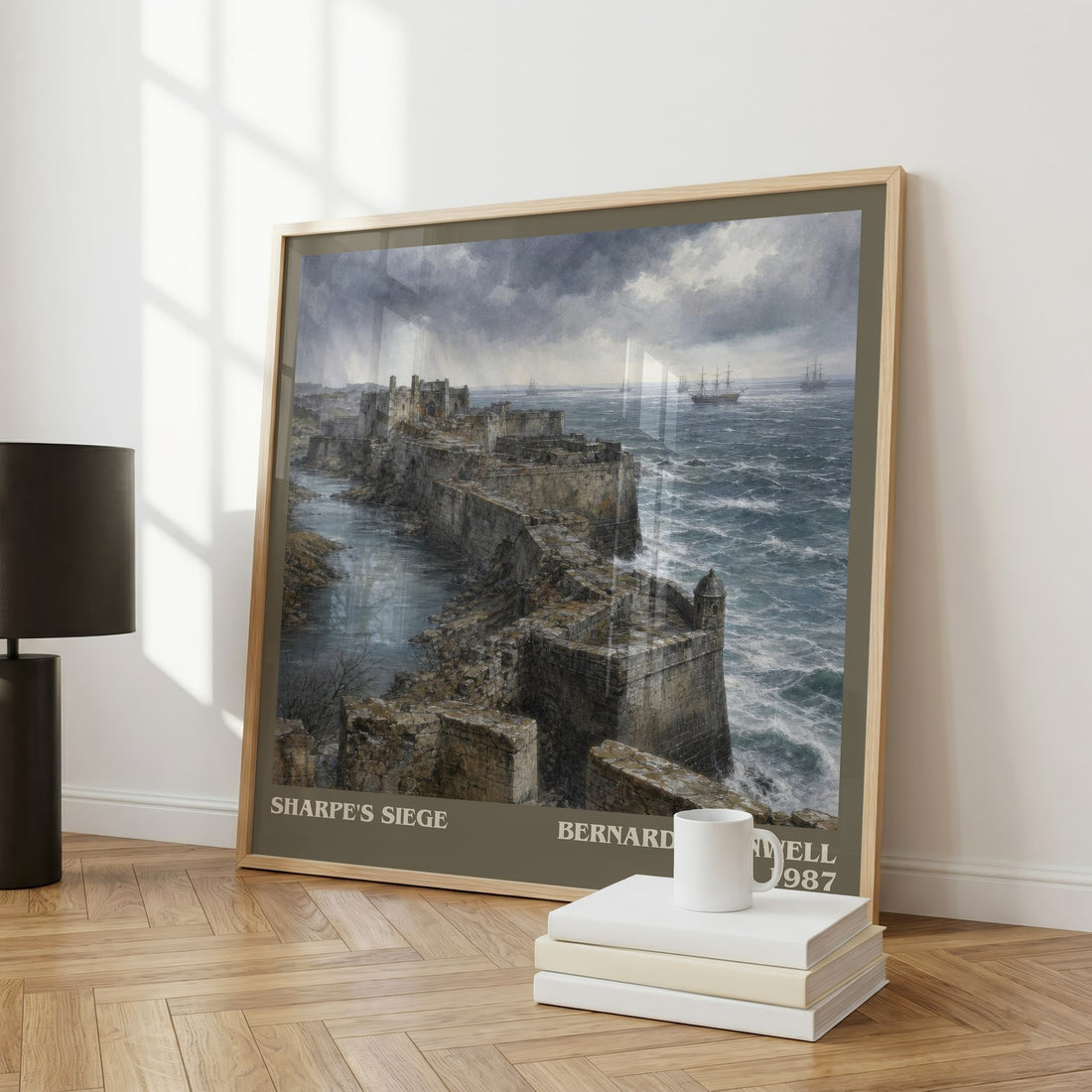 Sharpe's Siege Literary Art Print by Bernard Cornwell – large square framed print leaning against a wall