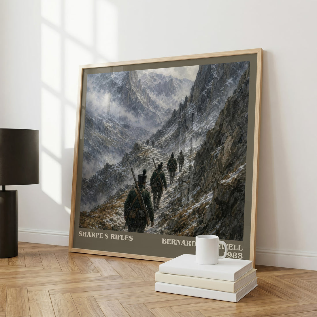 Sharpe's Rifles Literary Art Print by Bernard Cornwell – large square framed print leaning against a wall