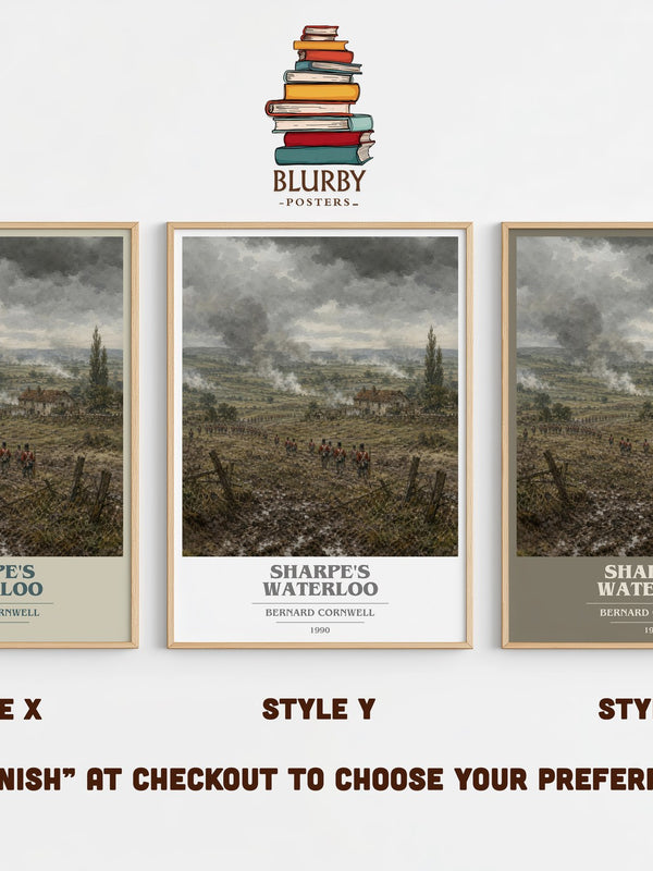 Sharpe's Waterloo book cover print in frame leaning in hallway – historical fiction wall art