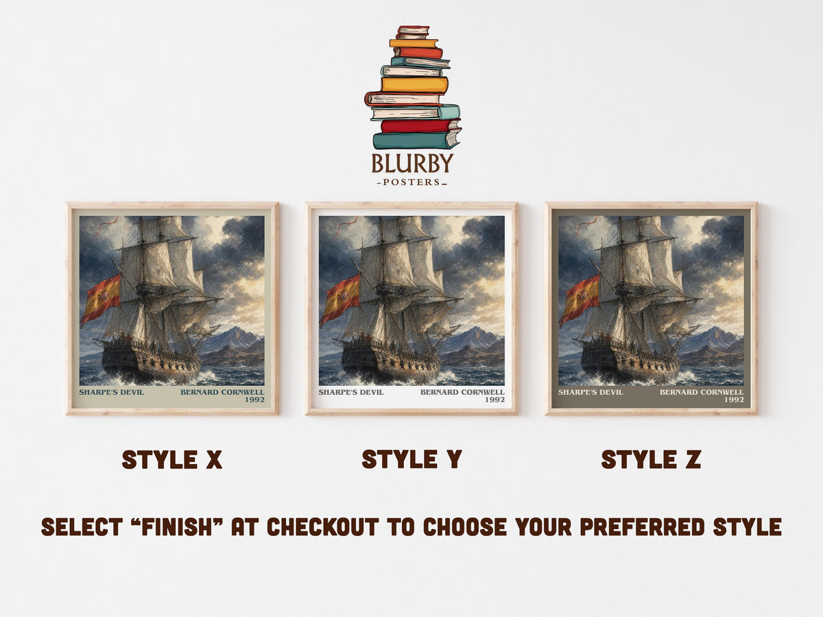 Sharpe's Devil literary print in frame leaning in hallway – historical fiction wall art (mockup)