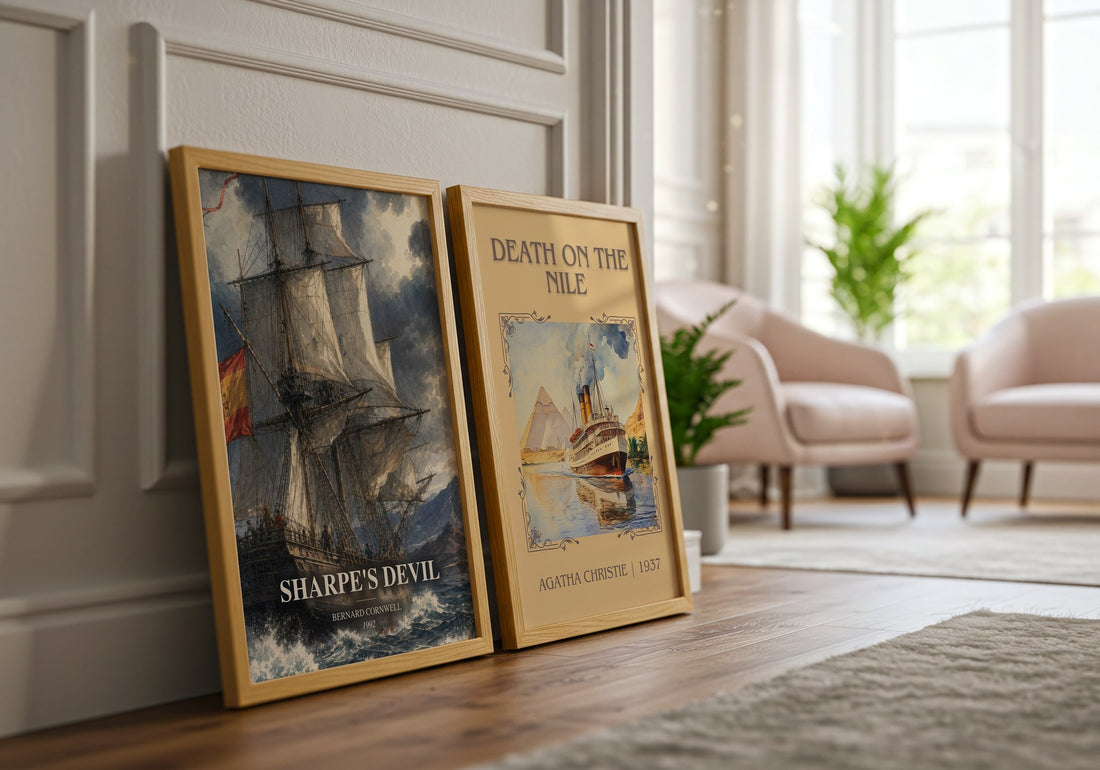 Sharpe's Devil watercolour print framed by window – literary home decor