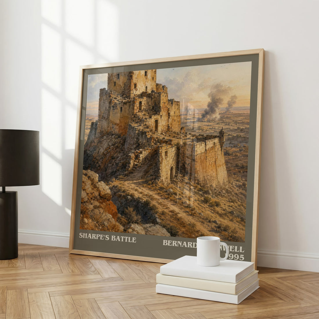 Sharpe's Battle Literary Art Print by Bernard Cornwell – large square framed print leaning against a wall