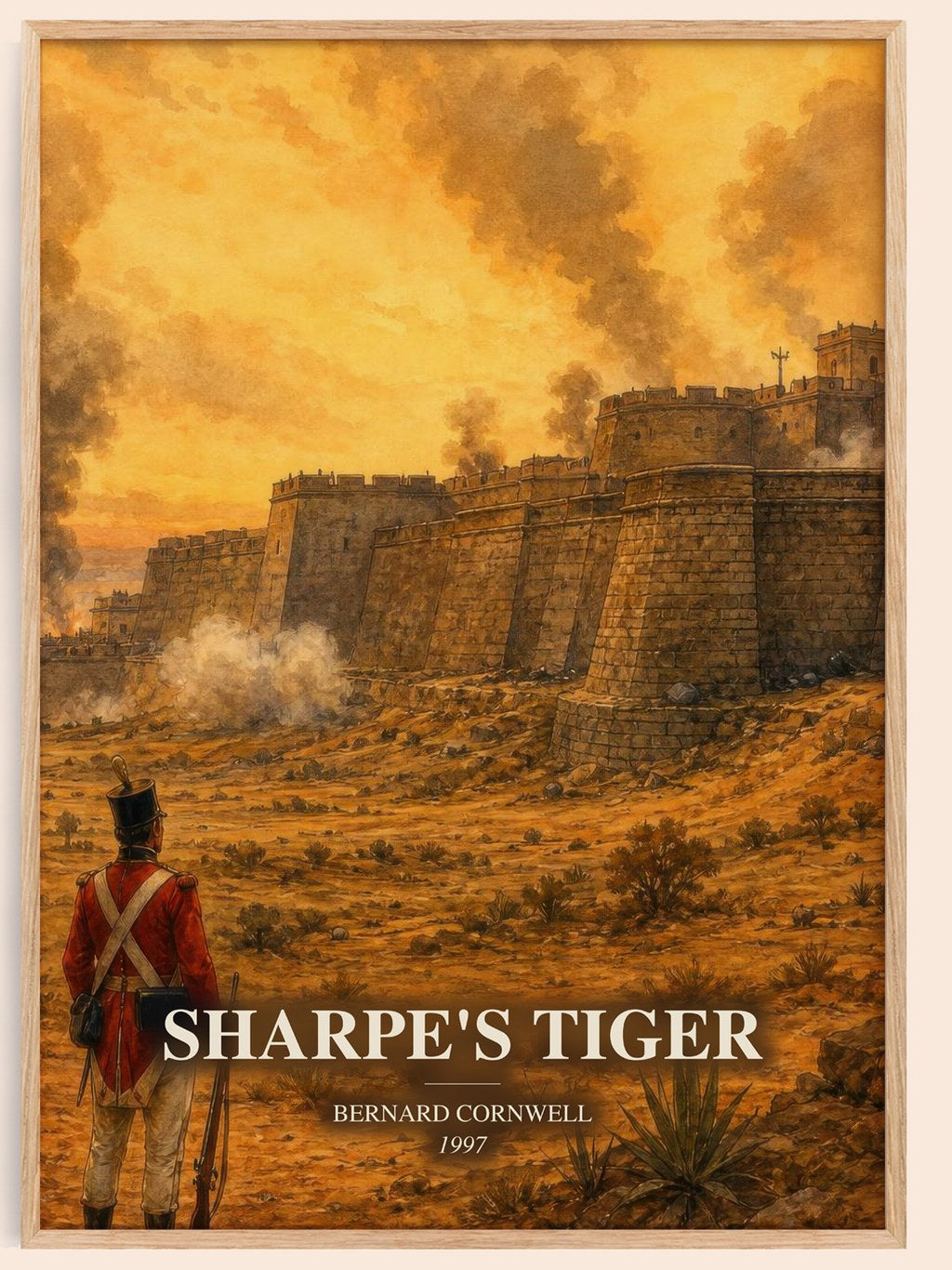 Sharpe's Tiger watercolour book poster by Bernard Cornwell – framed literary art print