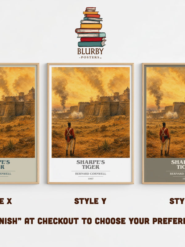 Sharpe's Tiger book cover print in frame leaning in hallway – historical fiction wall art