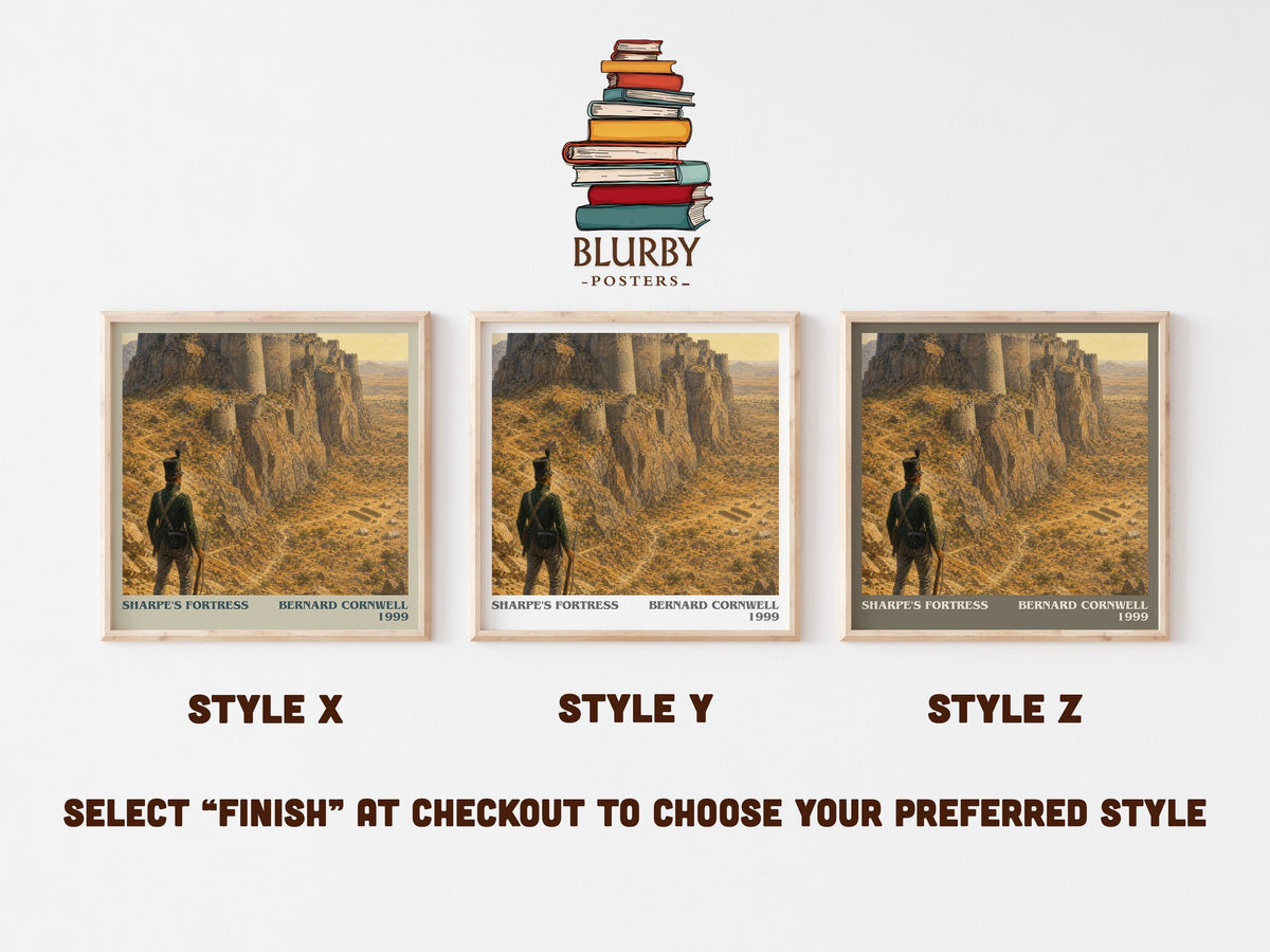Sharpe's Fortress literary print in frame leaning in hallway – historical fiction wall art (mockup)