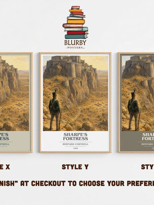 Sharpe's Fortress book cover print in frame leaning in hallway – historical fiction wall art