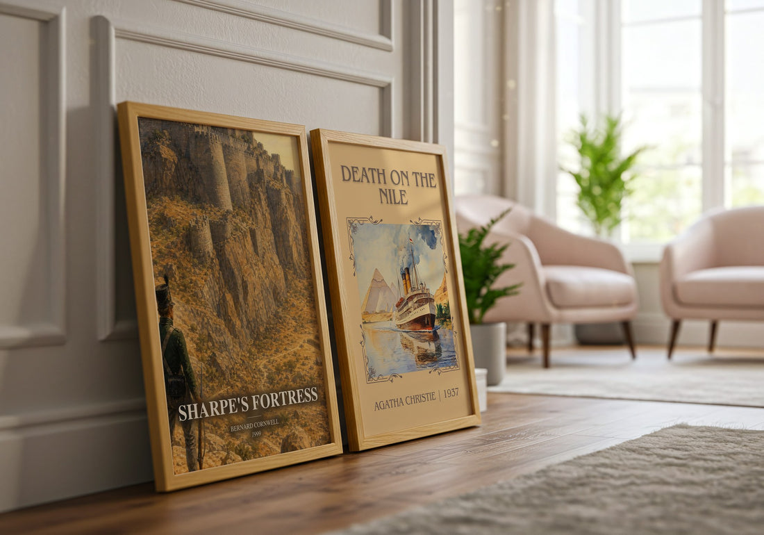 Sharpe's Fortress watercolour print framed by window – literary home decor