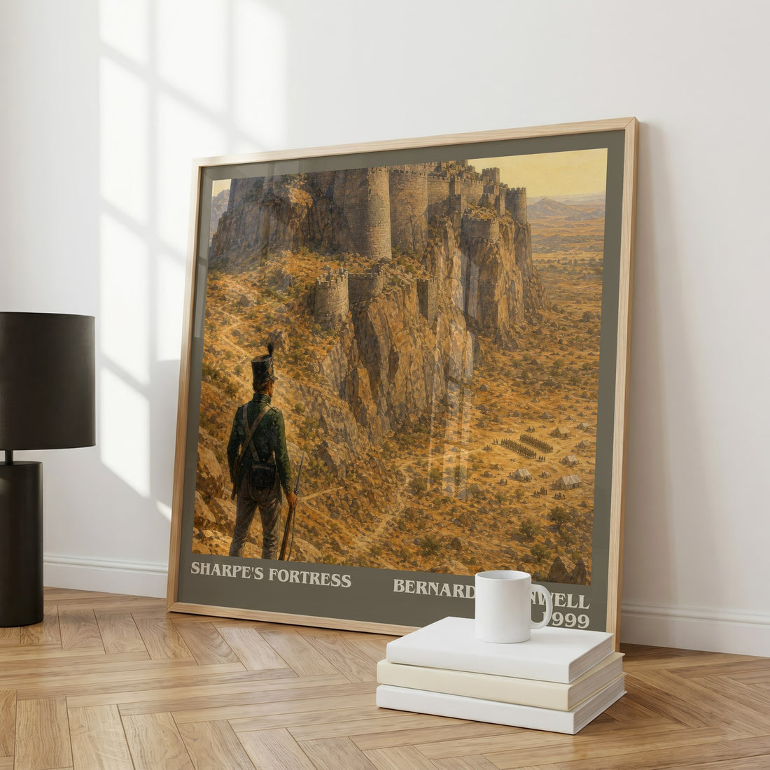 Sharpe's Fortress Literary Art Print by Bernard Cornwell – large square framed print leaning against a wall