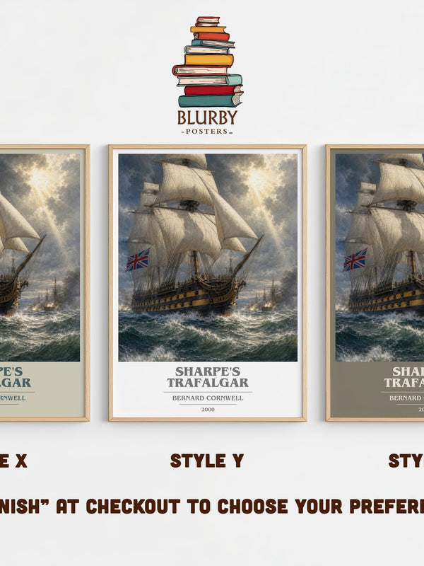 Sharpe's Trafalgar book cover print in frame leaning in hallway – historical fiction wall art