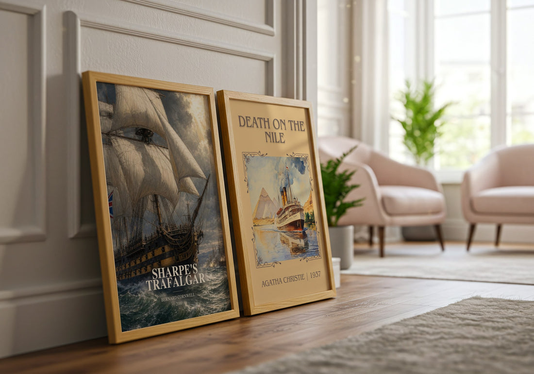 Sharpe's Trafalgar watercolour print framed by window – literary home decor