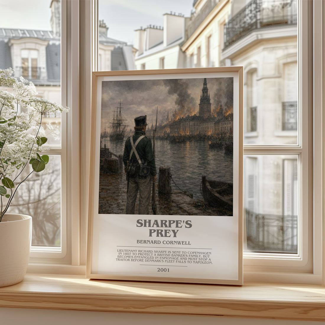 Sharpe's Prey Bookish Wall Art by Bernard Cornwell – framed print by a bright window