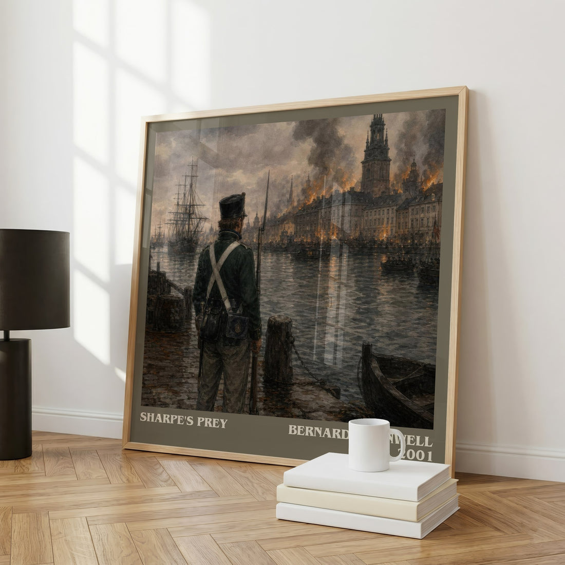Sharpe's Prey Literary Art Print by Bernard Cornwell – large square framed print leaning against a wall