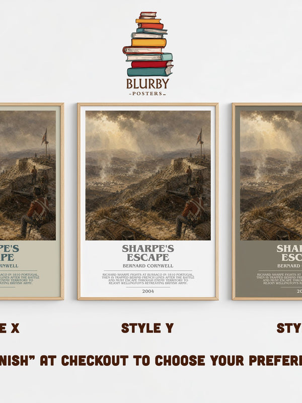Sharpe's Escape bookish print in frame leaning in hallway – historical fiction wall art