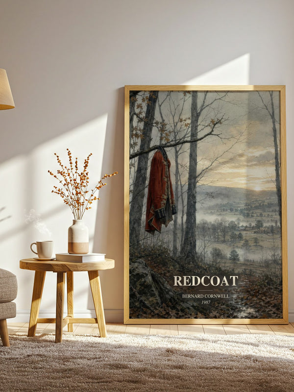 Redcoat watercolour print in frame leaning in hallway – historical fiction wall art