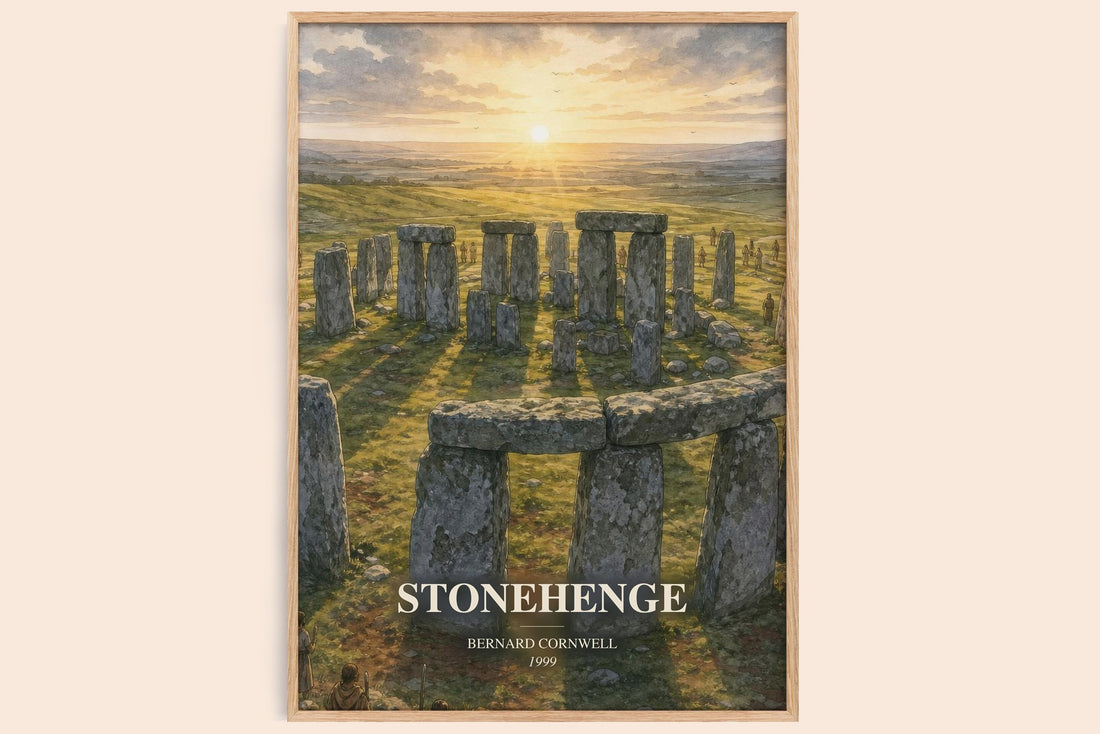 Stonehenge watercolour book poster by Bernard Cornwell – framed literary art print