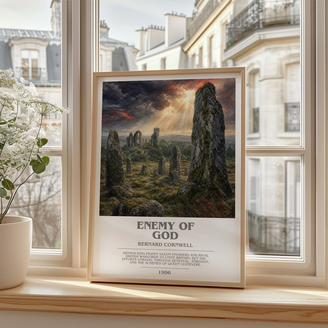 Enemy of God Bookish Wall Art by Bernard Cornwell – framed print by a bright window