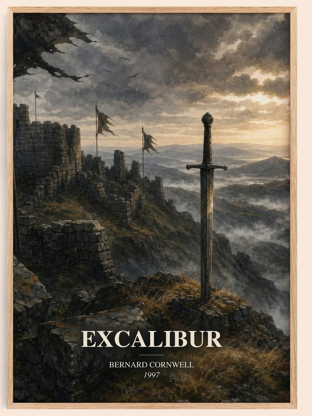 Excalibur watercolour book poster by Bernard Cornwell – framed literary art print