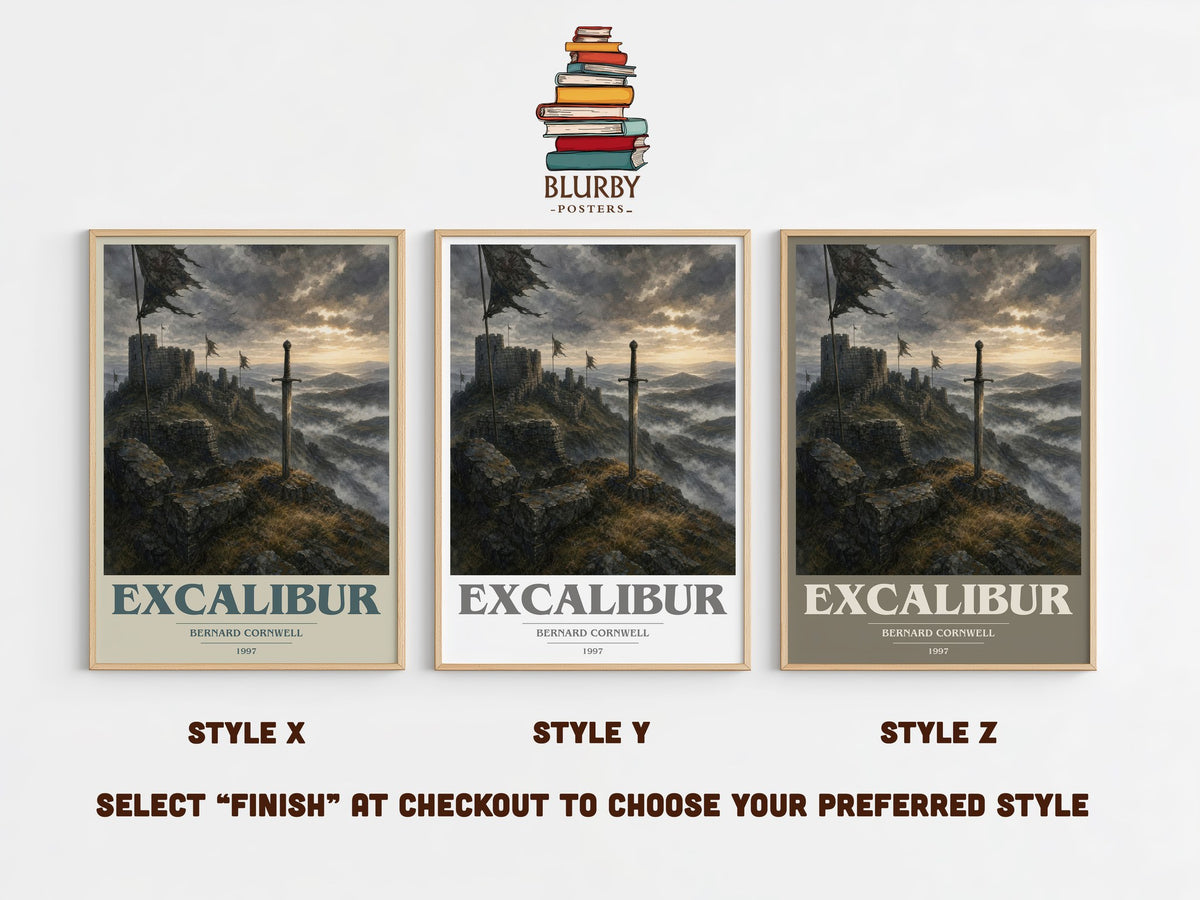 Excalibur book cover print in frame leaning in hallway – historical fiction wall art (mockup)