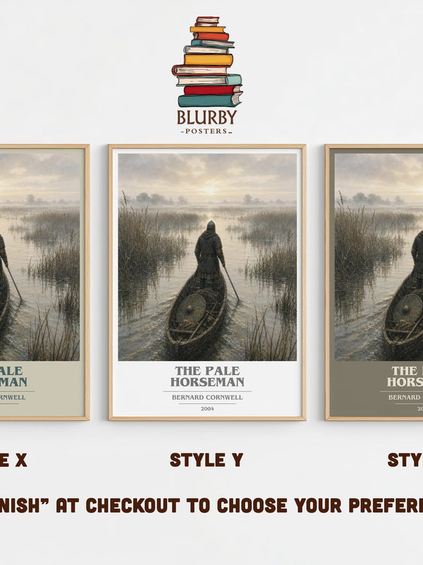 The Pale Horseman book cover print in frame leaning in hallway – historical fiction wall art
