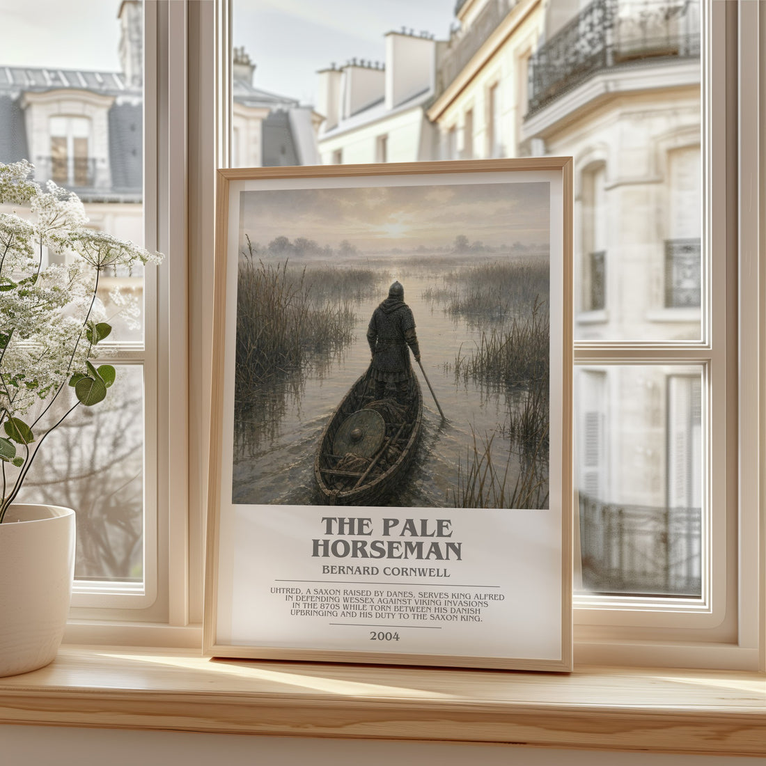 The Pale Horseman Bookish Wall Art by Bernard Cornwell – framed print by a bright window