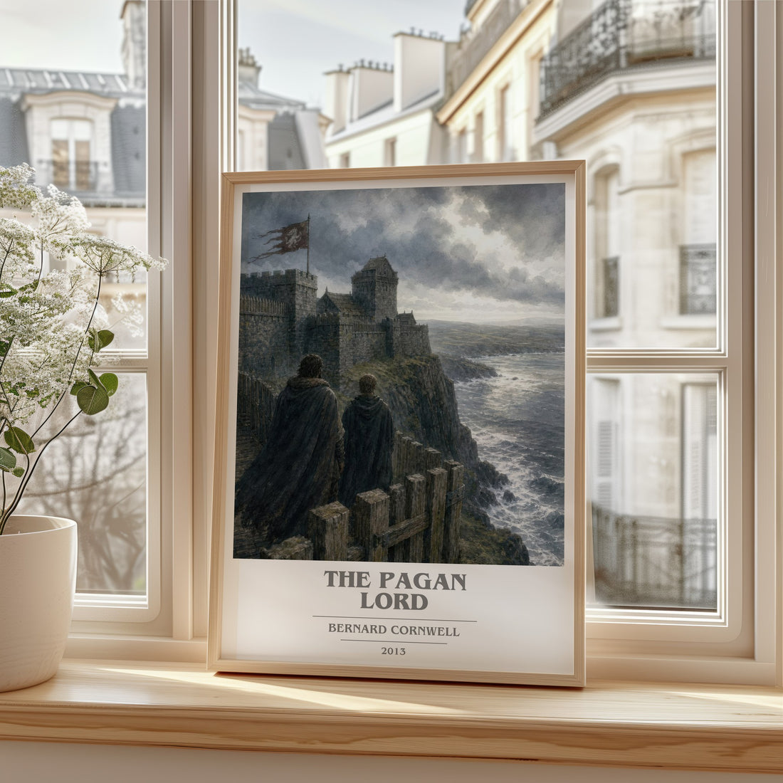 The Pagan Lord Book Cover Poster by Bernard Cornwell – framed print by a bright window