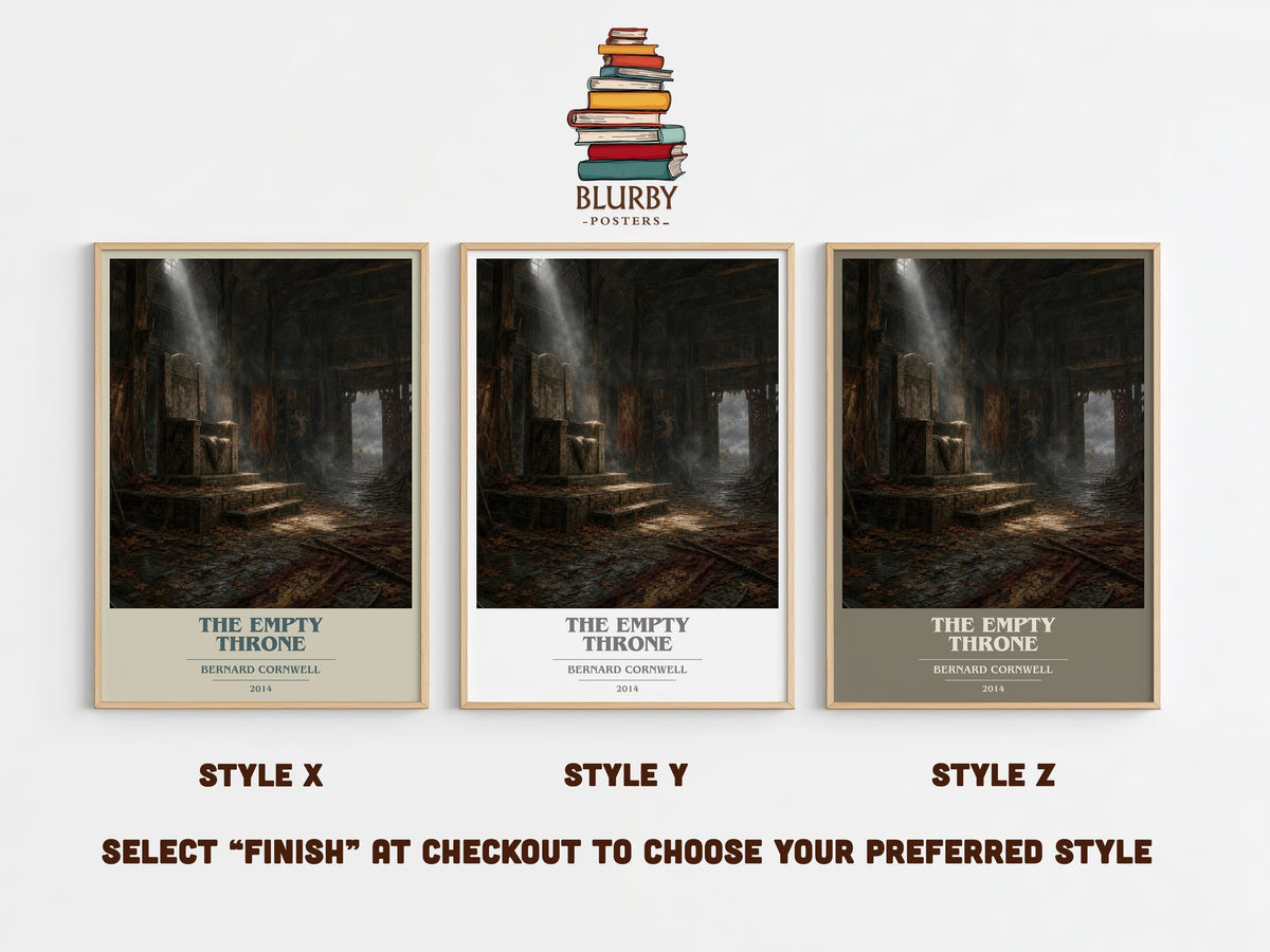 The Empty Throne book cover print in frame leaning in hallway – historical fiction wall art (mockup)