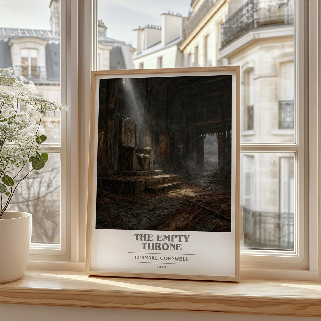 The Empty Throne Book Cover Poster by Bernard Cornwell – framed print by a bright window