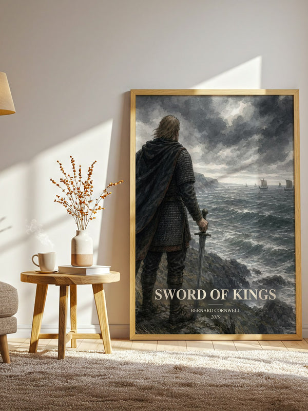 Sword of Kings watercolour print in frame leaning in hallway – historical fiction wall art