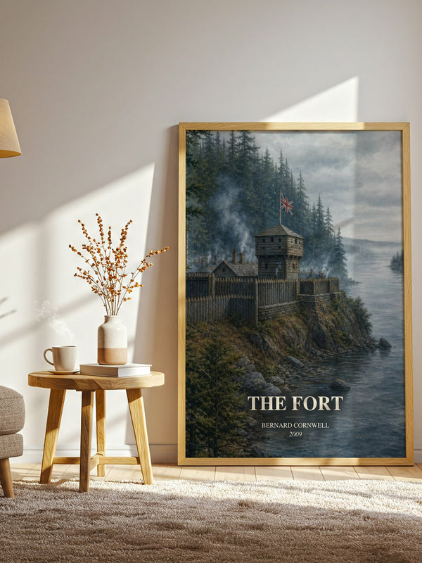 The Fort watercolour print in frame leaning in hallway – historical fiction wall art