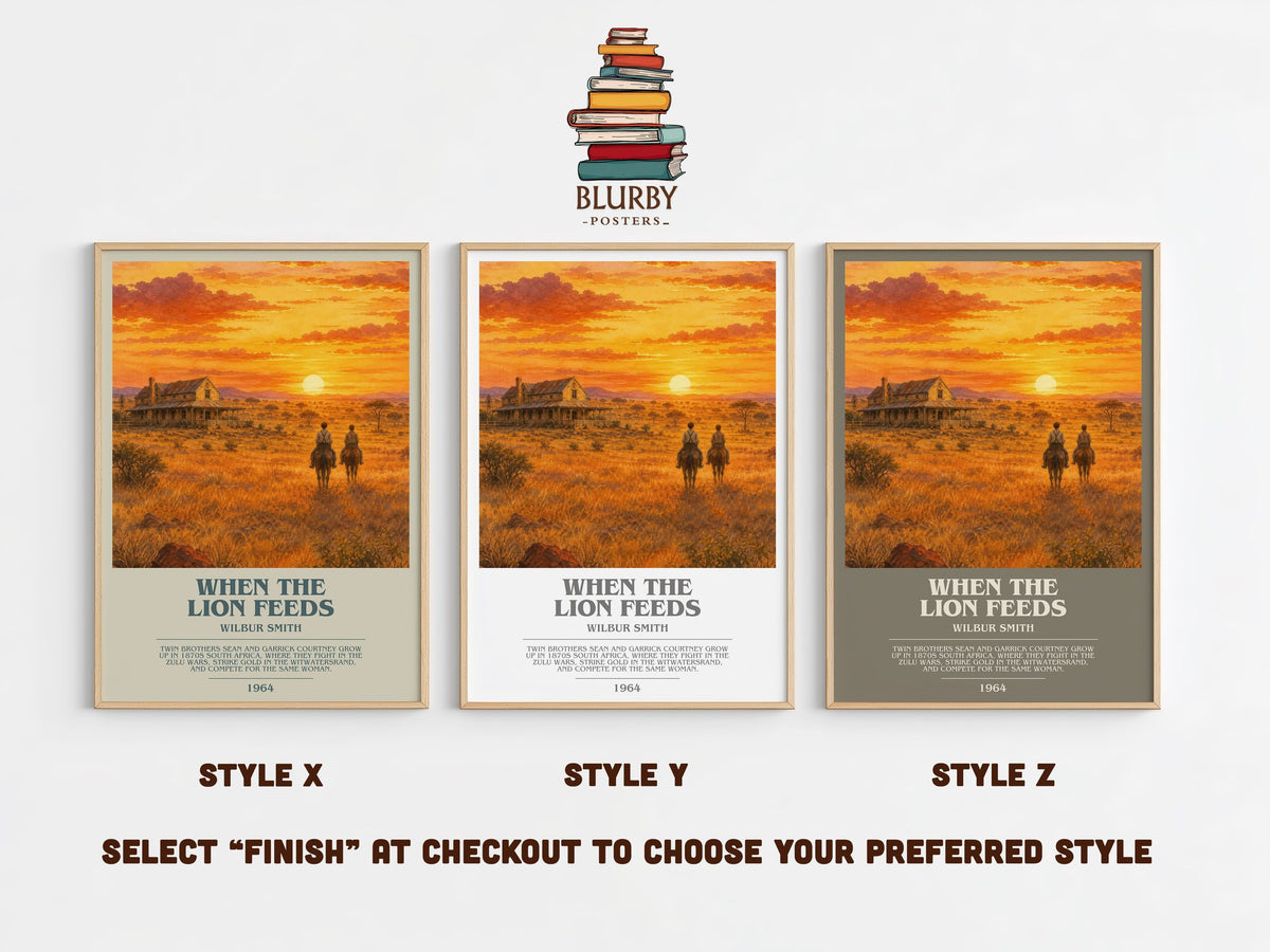 When the Lion Feeds bookish print in frame leaning in hallway – adventure wall art (mockup)