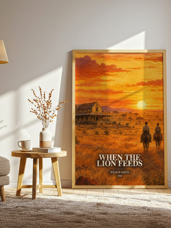 When the Lion Feeds watercolour print in frame leaning in hallway – adventure wall art