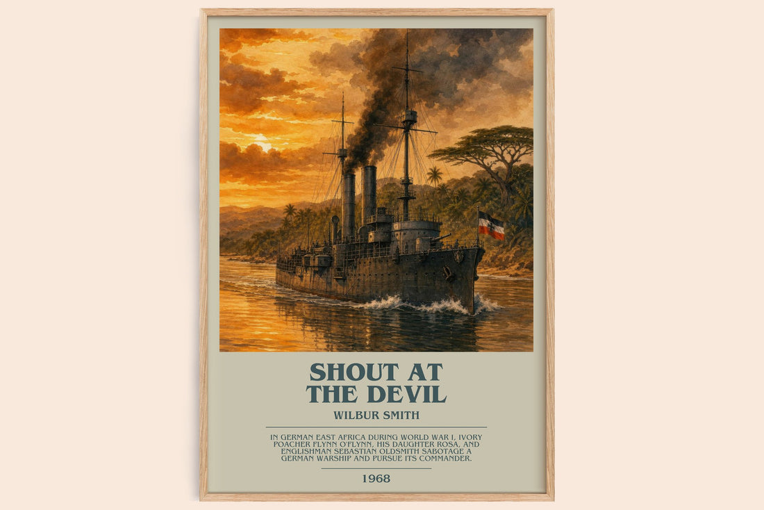 Shout at the Devil bookish book poster by Wilbur Smith – framed literary art print