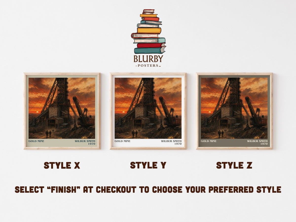 Gold Mine literary print in frame leaning in hallway – adventure wall art (mockup)