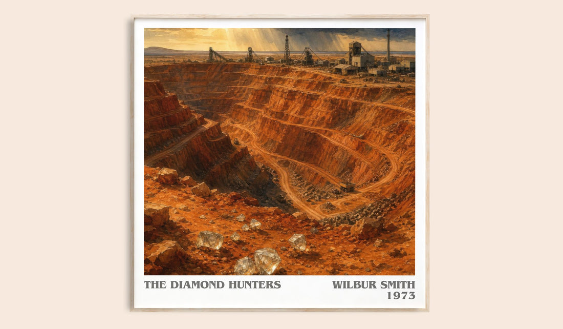 The Diamond Hunters literary book poster by Wilbur Smith – framed literary art print