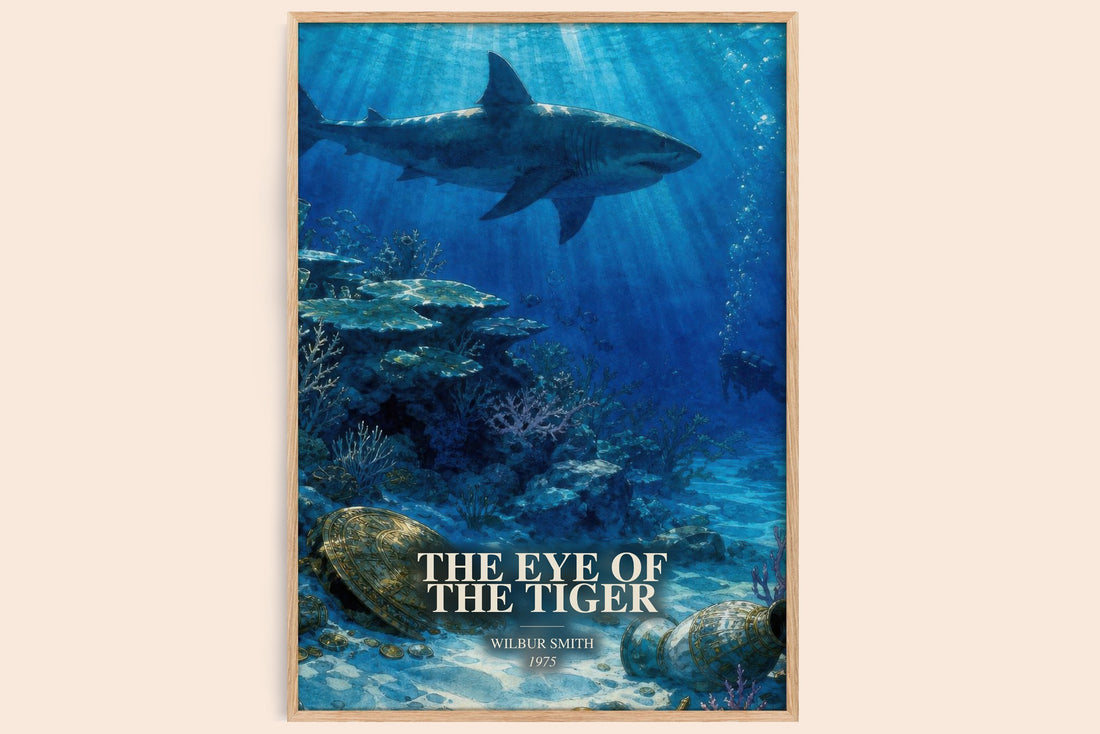 The Eye of the Tiger watercolour book poster by Wilbur Smith – framed literary art print