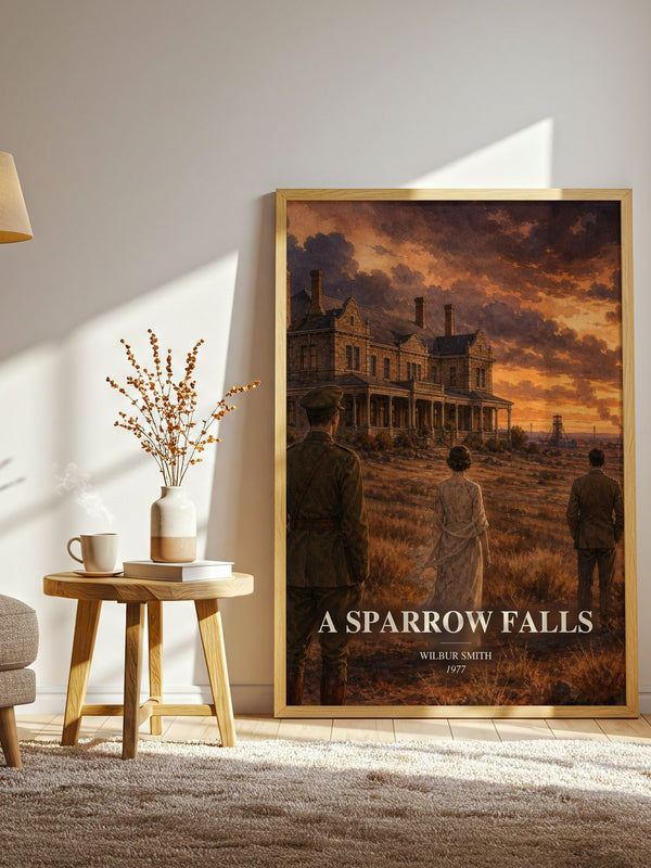 A Sparrow Falls watercolour print in frame leaning in hallway – adventure wall art