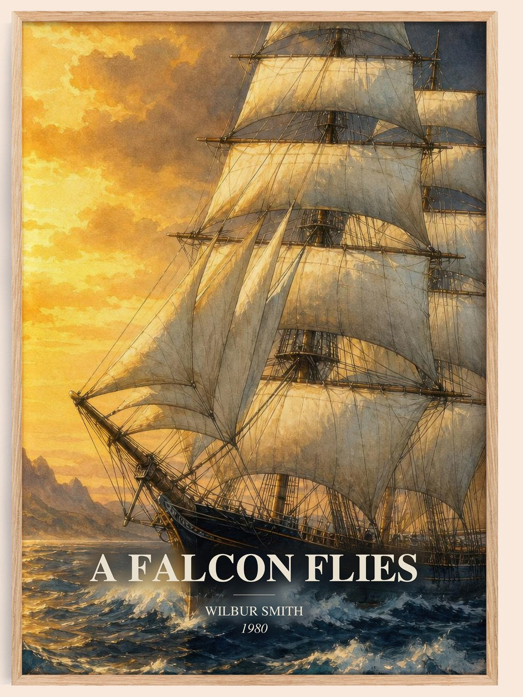 A Falcon Flies watercolour book poster by Wilbur Smith – framed literary art print