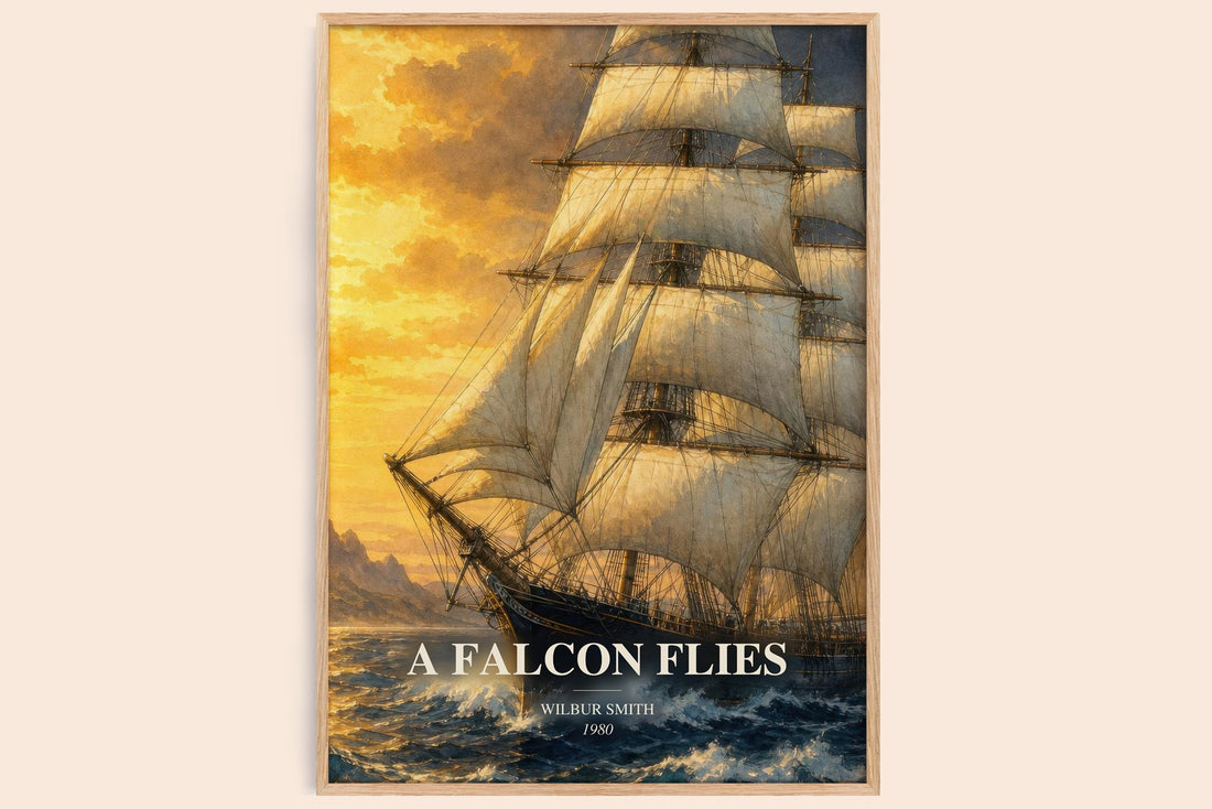 A Falcon Flies watercolour book poster by Wilbur Smith – framed literary art print