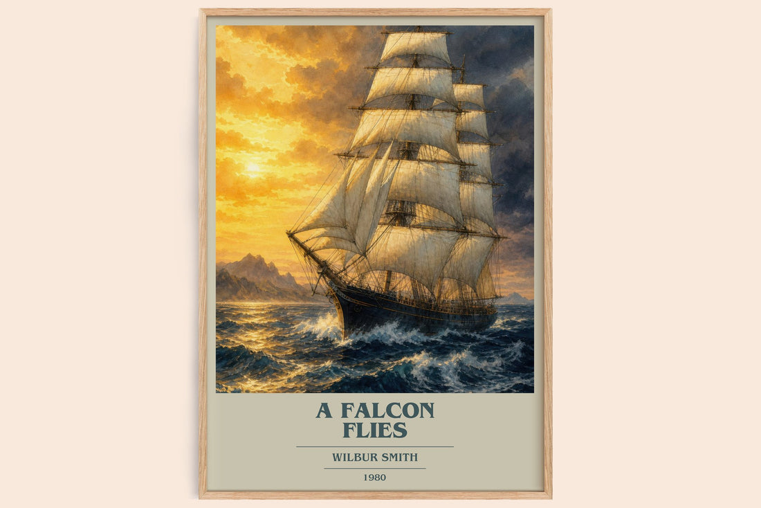 A Falcon Flies book cover book poster by Wilbur Smith – framed literary art print