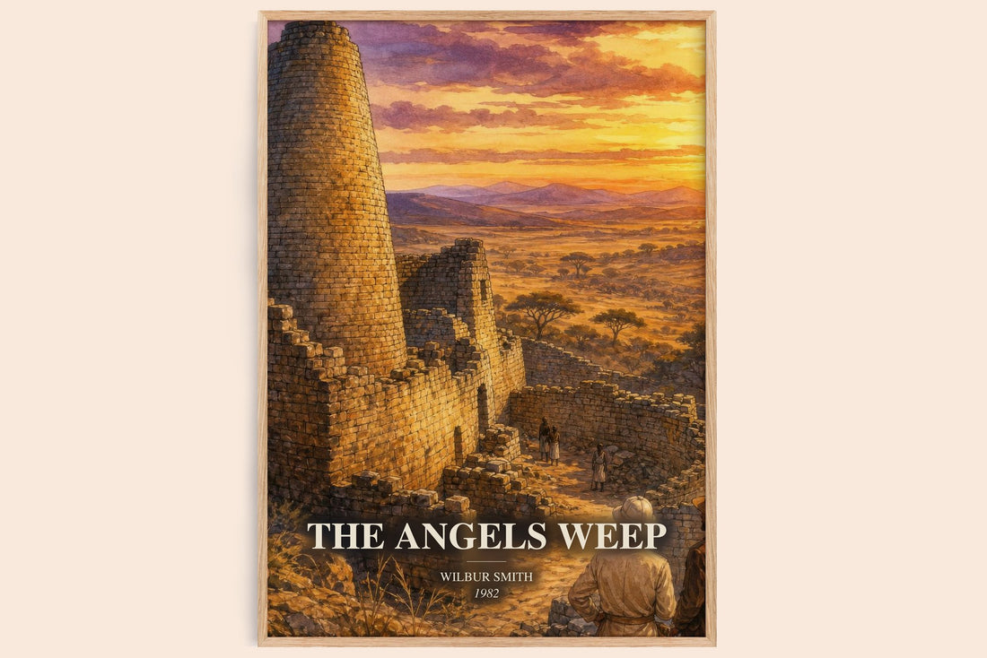 The Angels Weep watercolour book poster by Wilbur Smith – framed literary art print