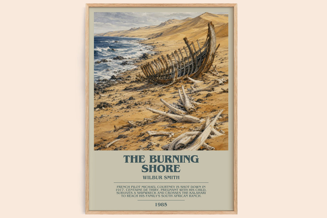 The Burning Shore bookish book poster by Wilbur Smith – framed literary art print