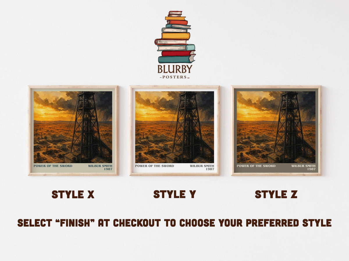 Power of the Sword literary print in frame leaning in hallway – historical fiction wall art (mockup)